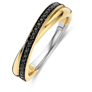 Tisento - gyltur ringur við svørtum zirkonum